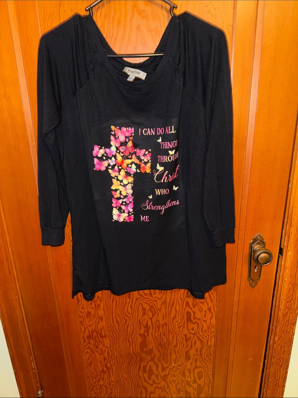 Black Floral Cross Graphic Long Sleeve Top - Faith Inspires